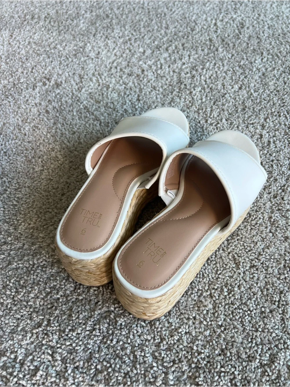 Time and Tru White Platform Espadrille Slide Sandals
